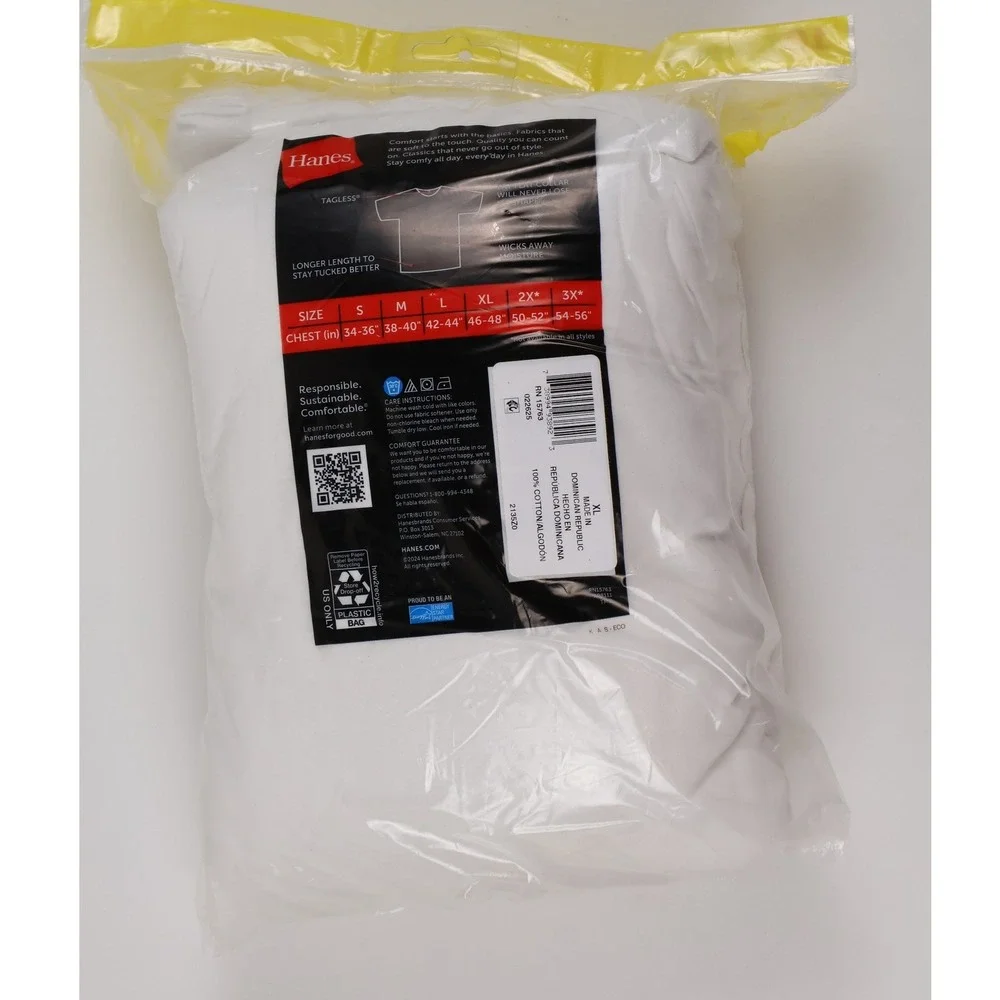 Hanes T-Shirts 10 Pack Tagless Crew Neck White Solid XL New